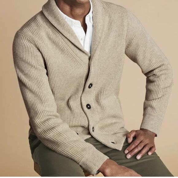 Roundtree & Yorke Men's Sport Shirt Button Shawl Collar Knit Sweater Cardigan - Picture 3 of 7